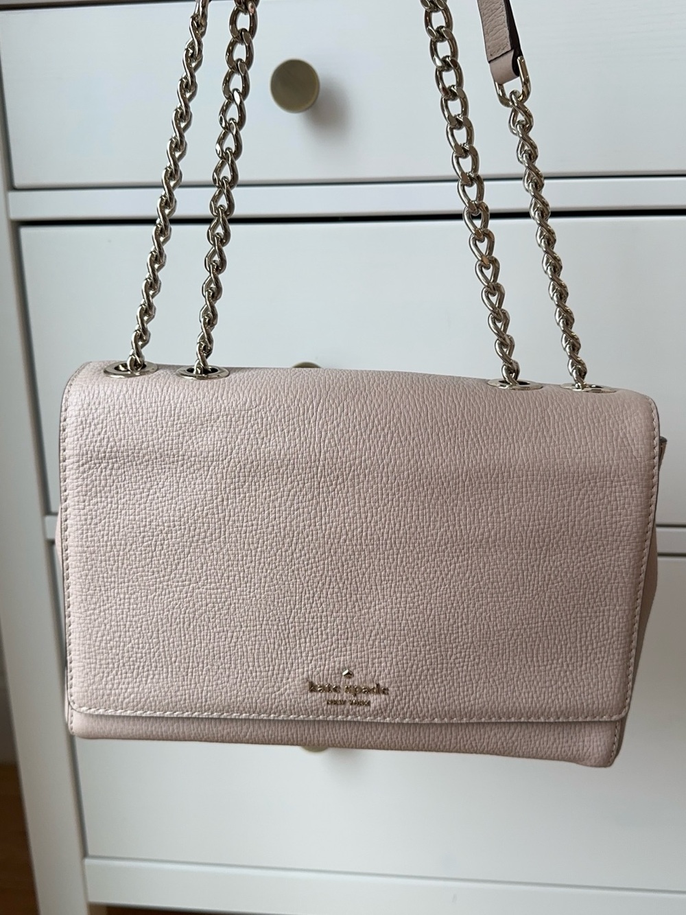 kate spade Pebbled Leather Shoulder Bag in Blush Pink with Chain Strap